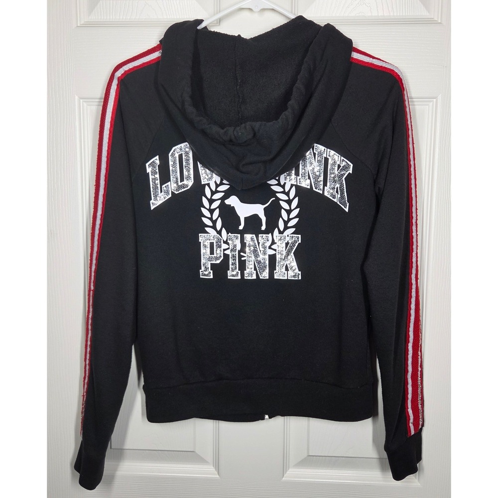 Victoria's Secret PINK Y2K LOVE PINK Sequined Dog Bling Zip Hoodie Black XS Rare - Picture 5 of 10